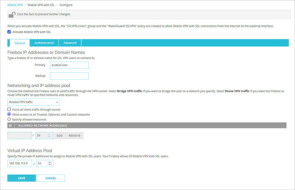 Screenshot of Firebox, Firebox Access Portal config 1